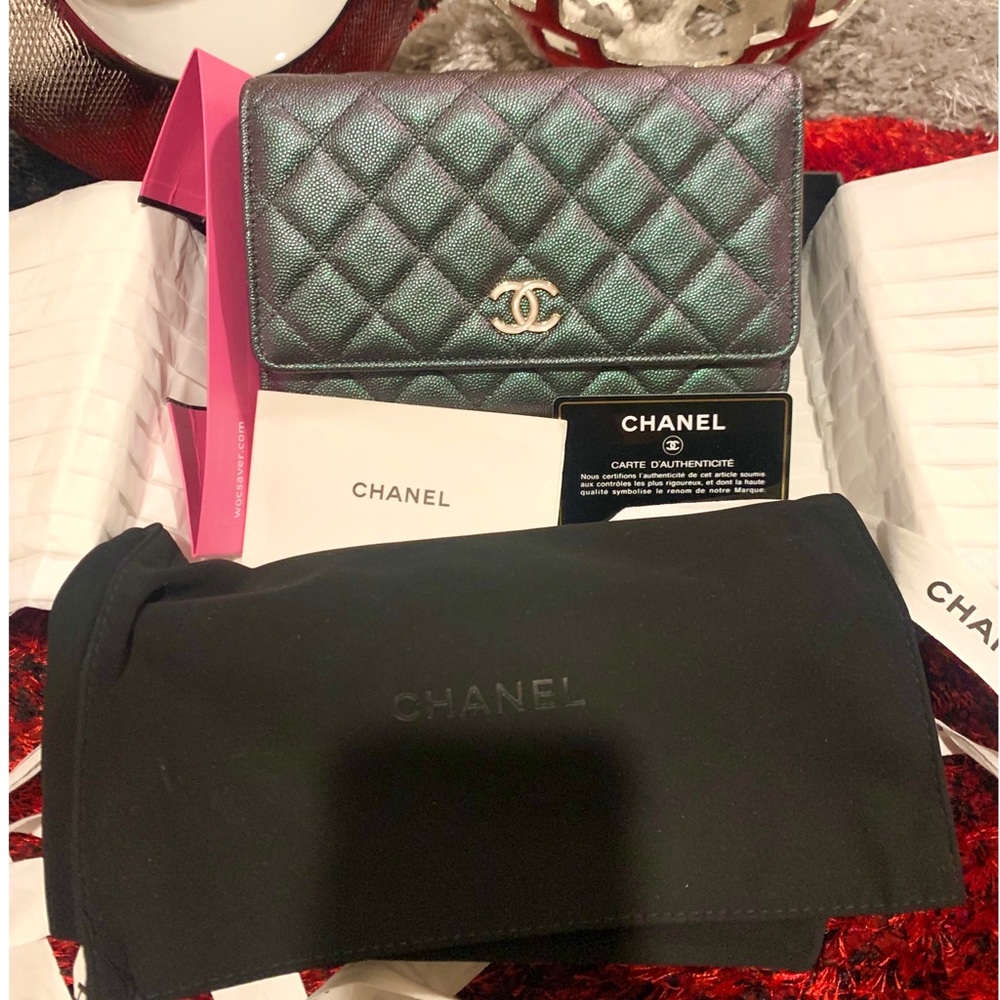 😍❤️🆕CHANEL WOC Wallet on chain Iridescent Large pearl Caviar Leather Bag - Picture 15 of 17